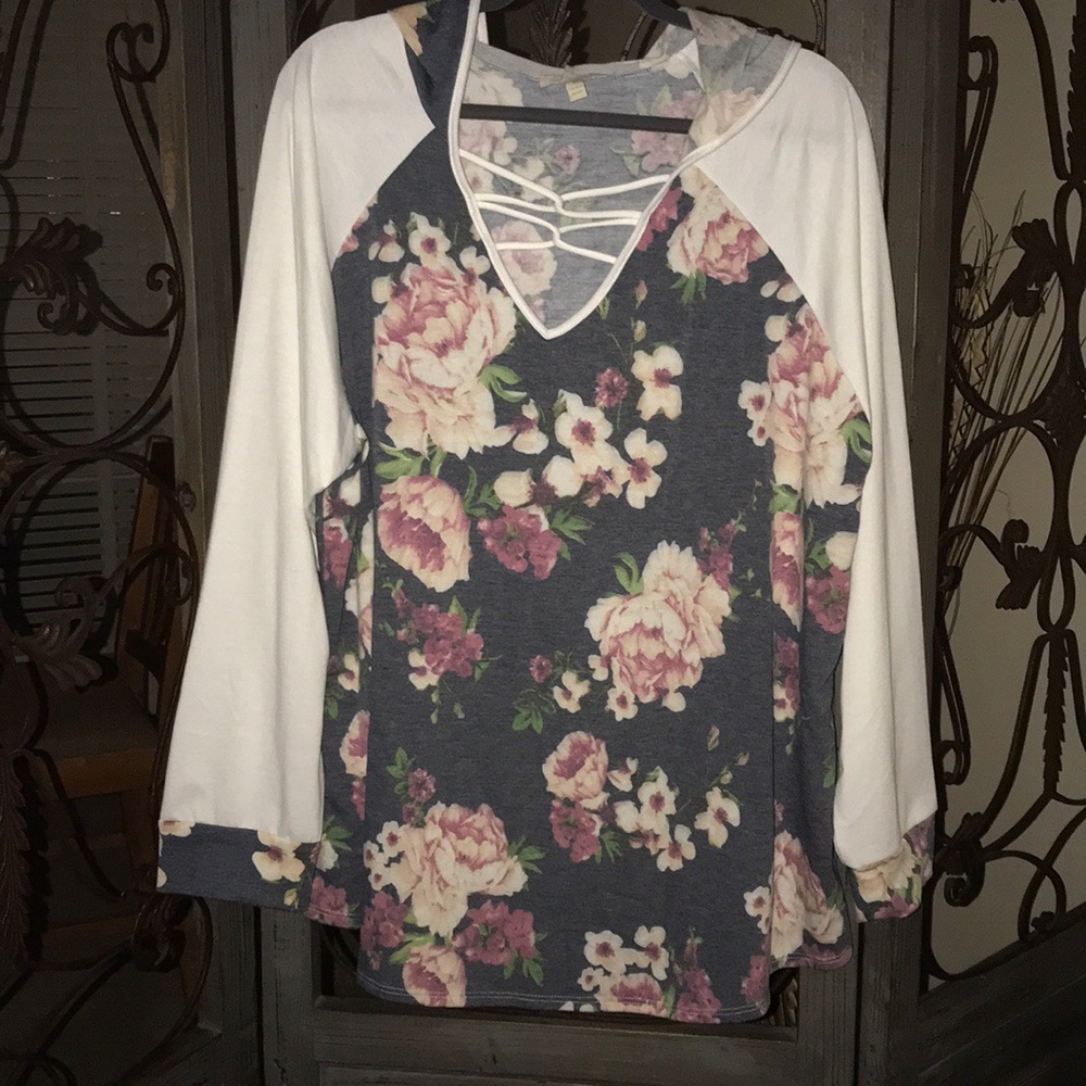 Plus size 3x long sleeve sweatshirt with hood.